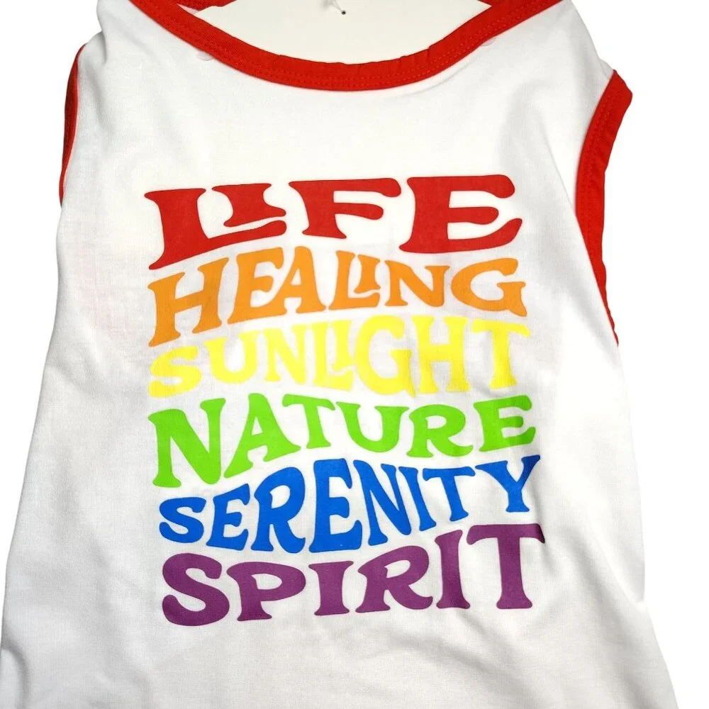 Sonoma Spiritual Pride Large Dog Tank Top Red and White Rainbow Text